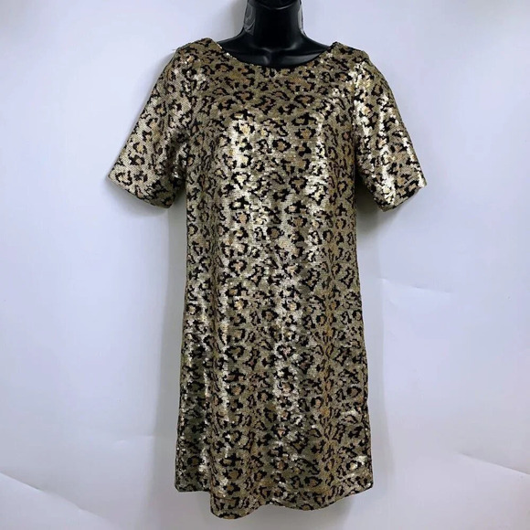 Betsey Johnson Women's Sequin Leopard Sheath Dress Black Gold Size 2 - Picture 1 of 13